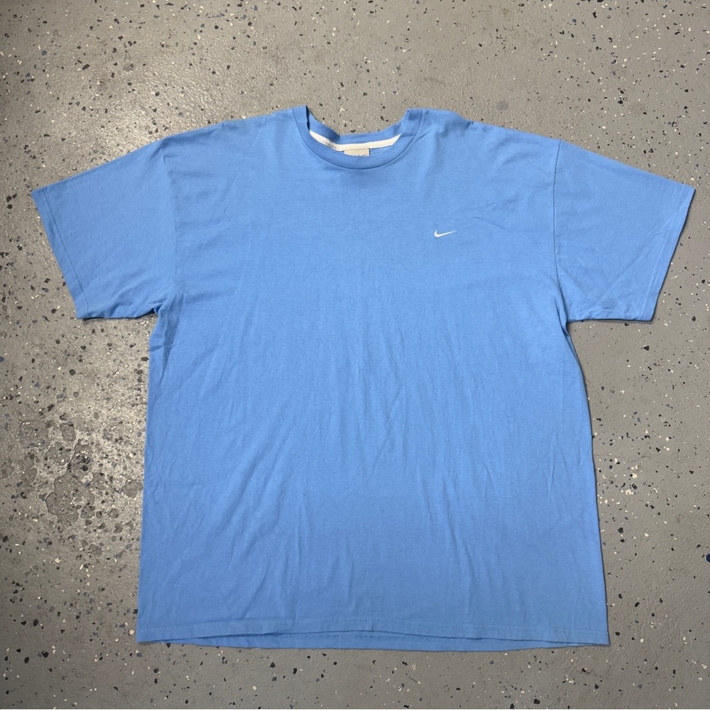 Vintage Y2K Nike Silver Tag Blank Embroidered Swoosh Shirt Baby Blue 2000s XXL